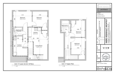 A floor plan for a two-unit condo with Unit 17 Lower & Unit 18 Plans on the left and Unit 17 Upper Plan on the right.